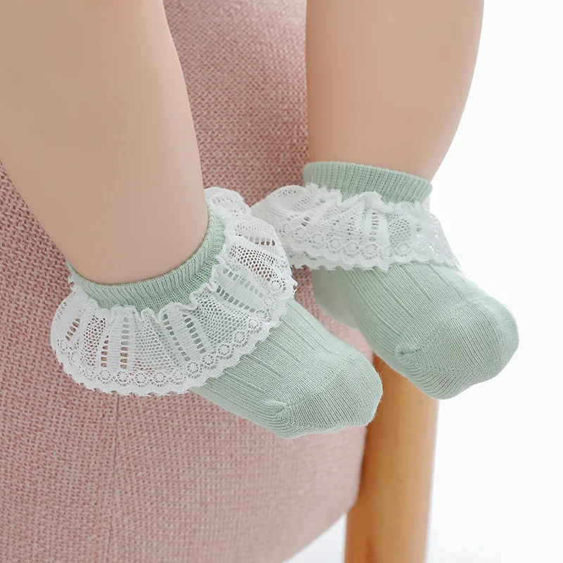 Princess Girl Lace Ruffle Sock Soft Cotton Baby Short Sock Soild Color Infant JK Calf Socks Spring Children Footwear 6-24Month