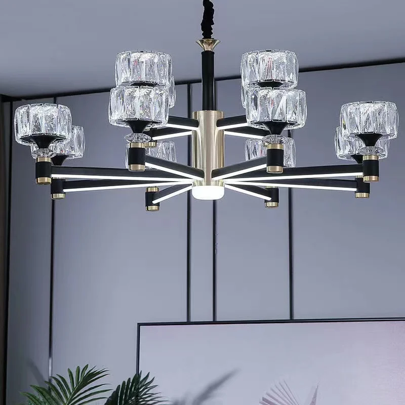 Nordic light luxury living room led crystal chandelier modern minimalist luxury dining room bedroom gold and black ceiling lamps