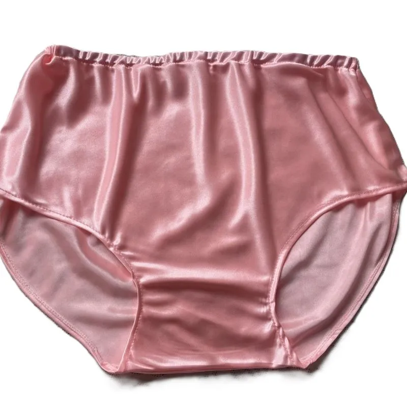 Unisex Glossy Pink Ice Silk Panties Underwear Plus Size Briefs Bottoms Super Soft Silky Couple Lingeries view 4