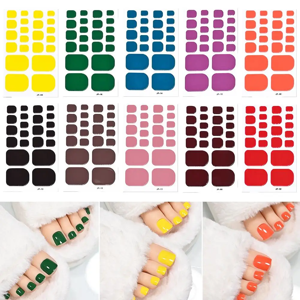 22tips Baking Free Toe Nail Sticker Wraps Solid Color Full Cover Toenail Polish Strips Summer Self Adhesive DIY Foot Decals 1pcs