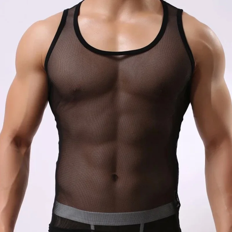 

Sexy Men's Tank Top Men Thin Fully Mesh Transparent Tops Tight Fitting Vest Undershirts Male Breathable Ultra Thin Singlet