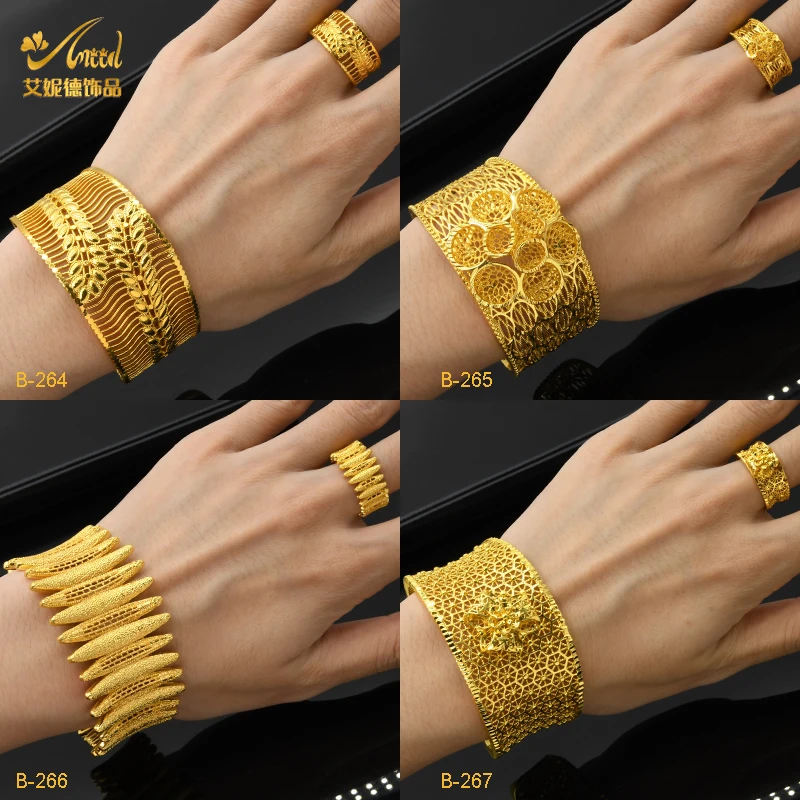 

ANIID Dubai Fashion 24K Gold Plated Bangles With Ring Nigerian Wedding Bridal Luxury Charm Bracelets Arabic Jewelry Bangle Gifts