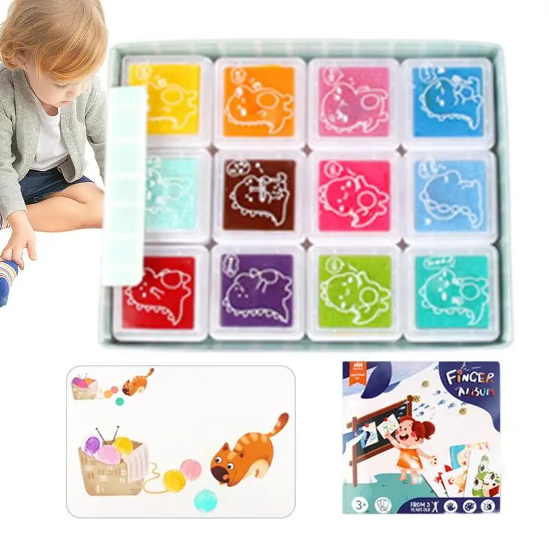 Finger Paint Pad Finger Painting Pad Paper Set For Kids Decorative Attractive Painting Supplies With 12 Colors Ink Pad For Home