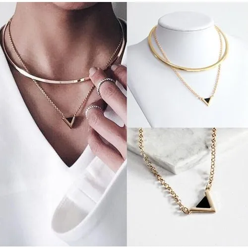 Myfavori New Model Charms Geometric Triangle Necklace Gold Plated Punk Style Choker Necklace