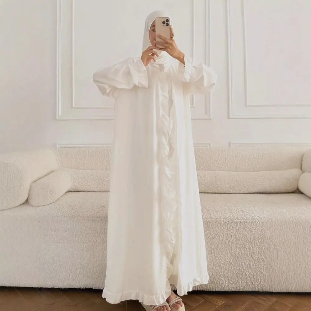 

Ид Джеллаба открытое кимоно Абая Дубай оборки мусульманские абайи для женщин кафтан платье халат Рамадан исламская одежда Джалабия Дубай