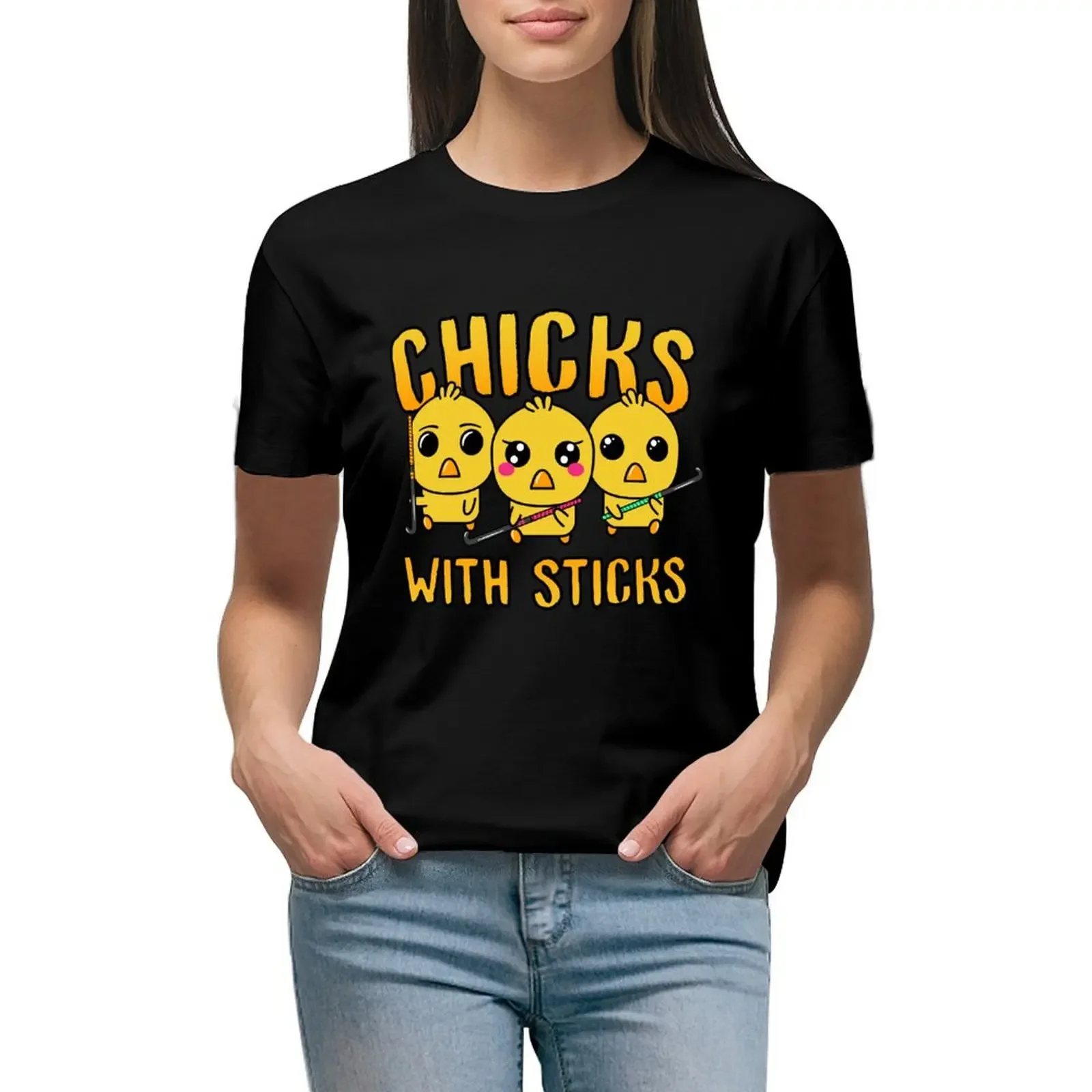 

Chicks With Sticks Girls Field Hockey T-Shirt summer clothes tees blanks cute tops cropped t shirts for Women