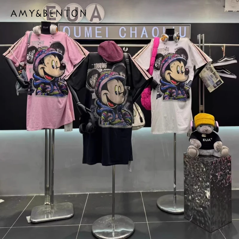 

Ladies Loose Straight-leg Slimming T-shirt Dress 2026 Summer New Arrivals Printing Casual Age Reduction Casual Top Pink Dresses