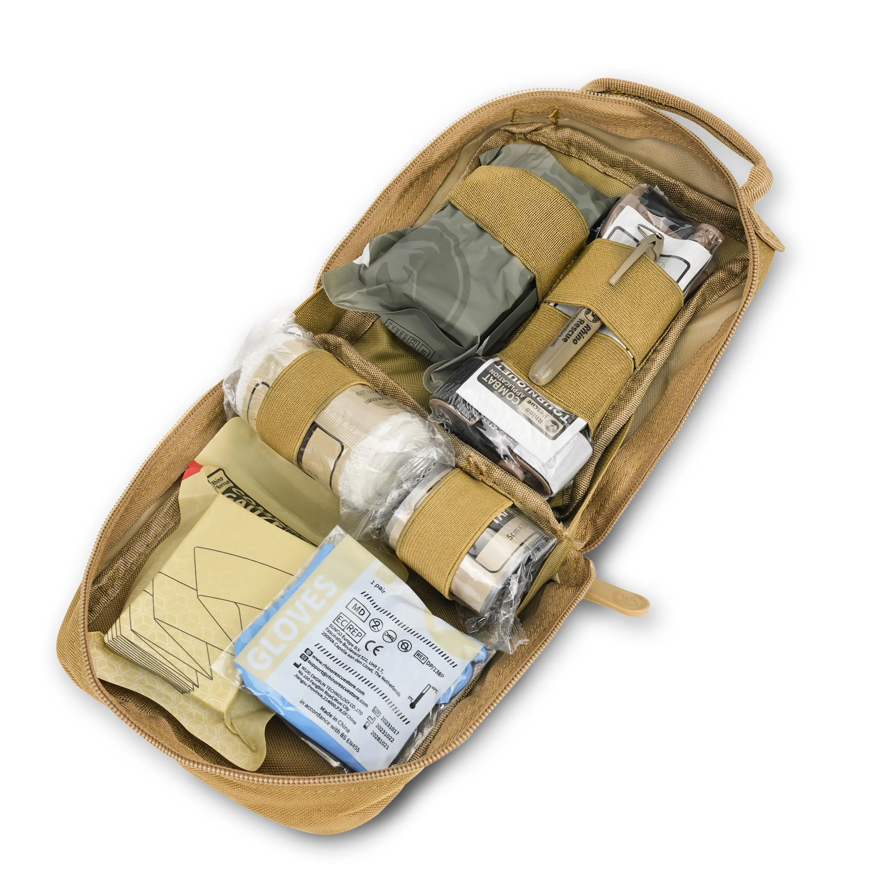 RHINO RESCUE First Aid Kit IFAK POUCH Molle Medical Pouch for Camping Car Travel Hiking 004M (Khaki)