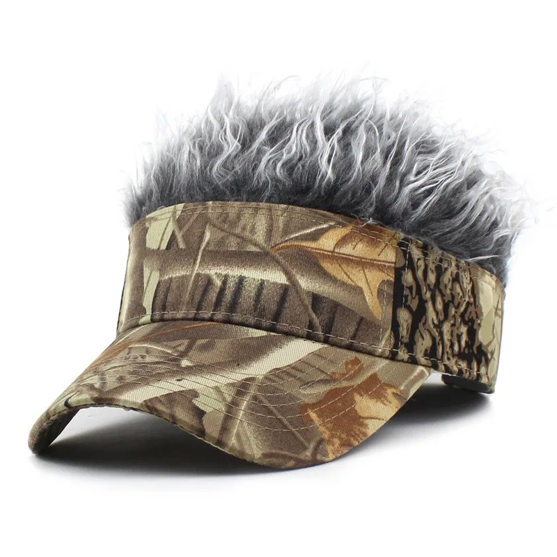 Blattbedruckte Perückenmütze mit Spikes für Herren – Golf-Baseballkappe, Outdoor-Sonnenschutz, synthetische Kurzhaarperücke, UV-Schutz-Visier – Detail 12