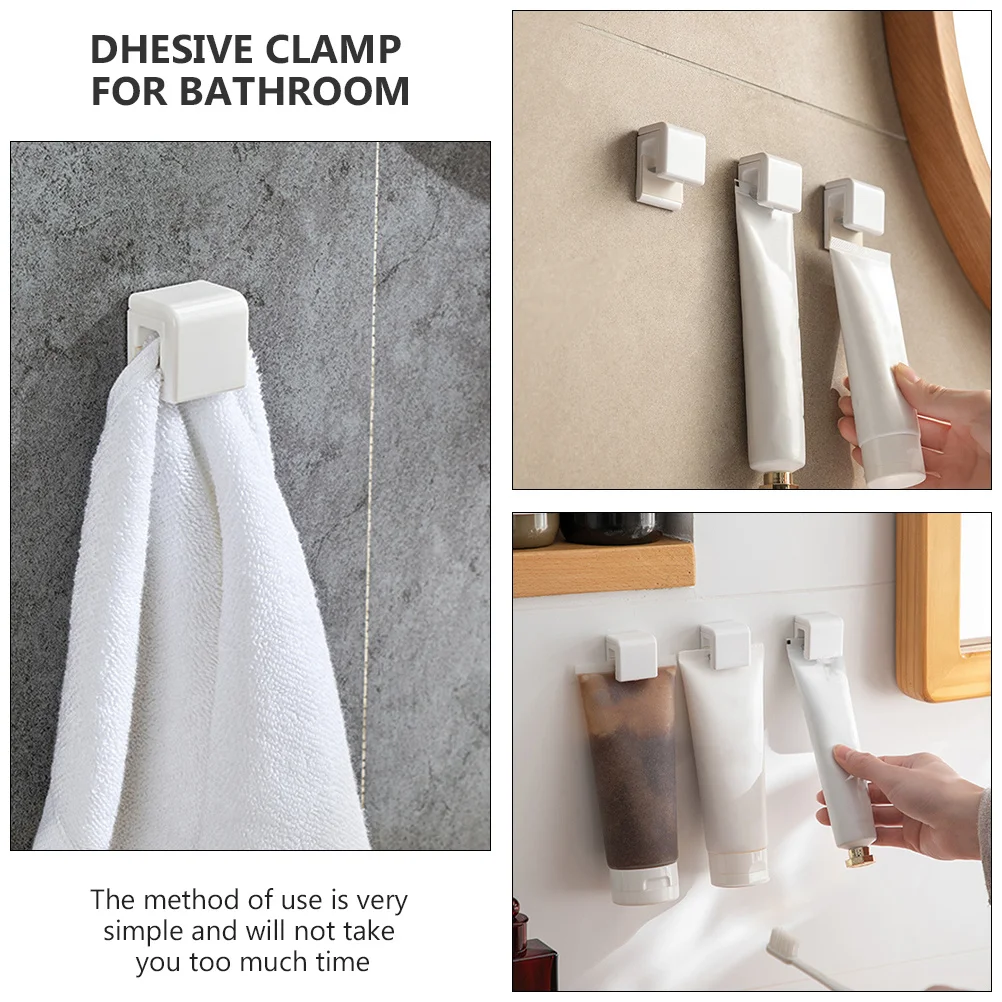 

2Pcs Nail-Free Toothpaste Hanging Clip Multipurpose Self-Adhesive Clamp Bathroom Facial Storage Sticky Hanging Hook