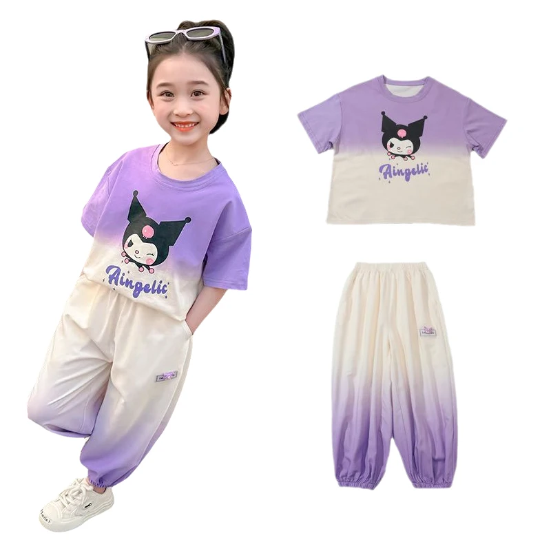 Kuromi Kawaii Girls Clothes Sets Kids T-shirt pants Suit Summer Clothes Girl Suit Teens Children\'s Clothes for 2-9Years