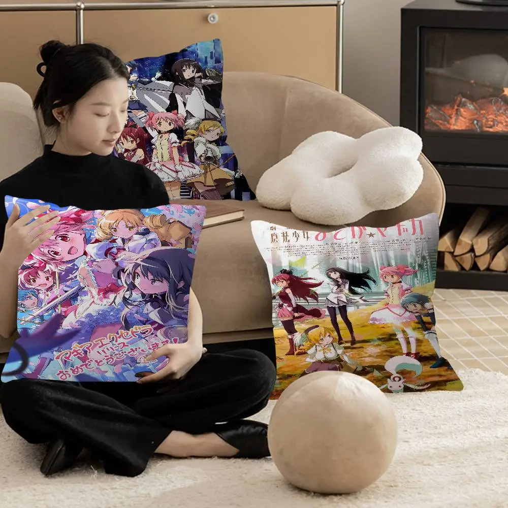 Puella Magi M-Madoka Magica Decorative Room Aesthetics Pillow Case Home Decor Bedroom Sofa Bed Couch Pillow Cover 45x45