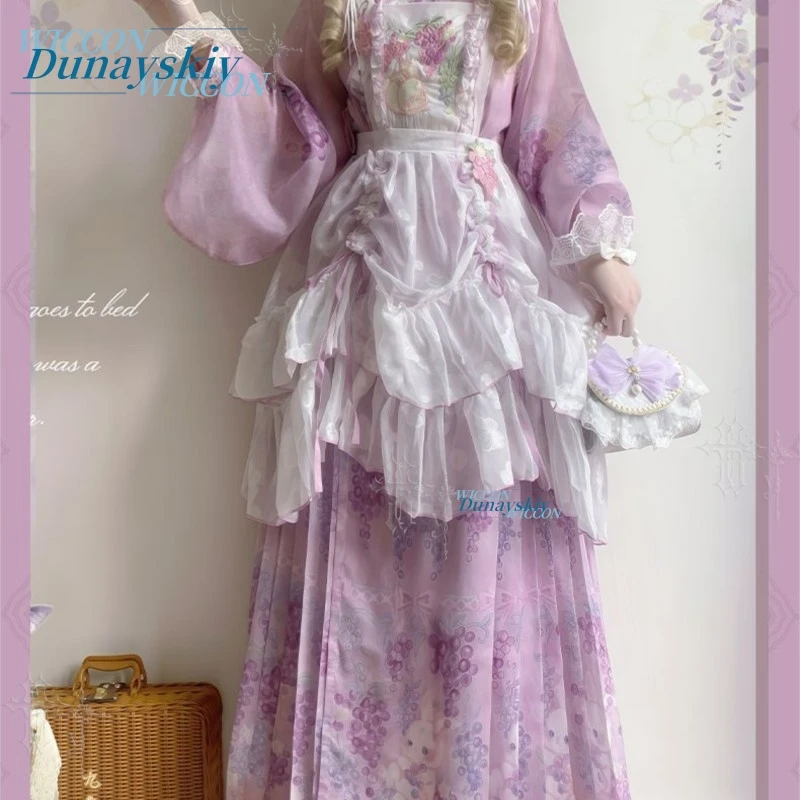 Summer Lolita Overdress Daily Wear Lolita Party Chinese Western Fusion Green Grape Purple Jacquard Embroidered Drawstring Sheer view 6