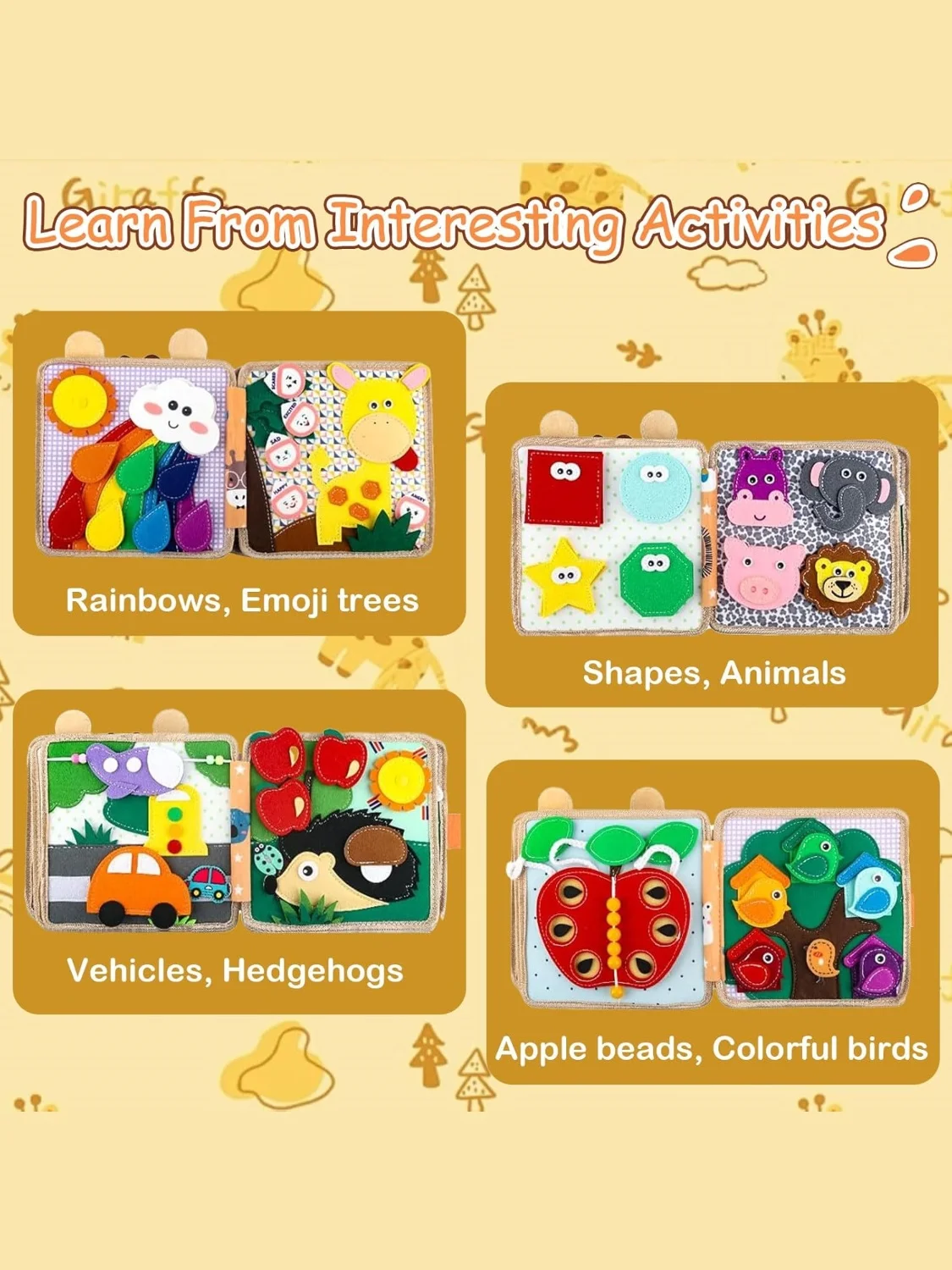Frühe Bildung, Aufklärung, beschäftigtes Brettspielzeug, Geschichtenstoffbuch, farbenfrohes Lernspielzeug für Feinmotorik, Reisespielzeug