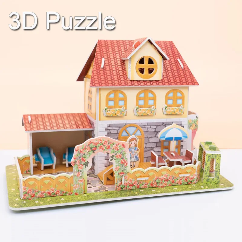 3D DIY Paper Card Puzzle Villas House Building Model Kids Handmade Educational Toys Puzzle Desktop Ornament