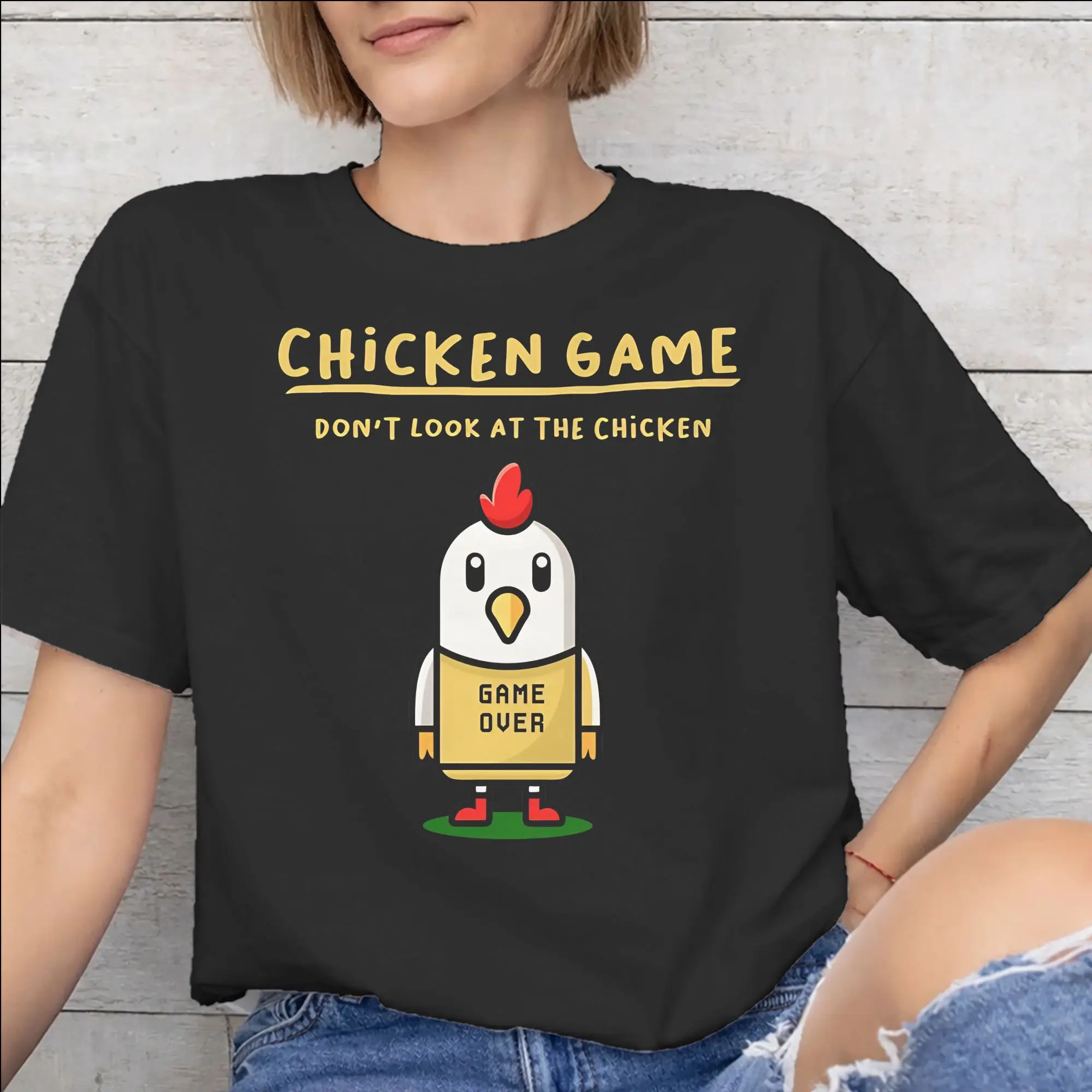 Chicken Game Dont Look At The Chicken Apparel Men Women T Shirts 100% Cotton Tee Graphic Printed  T-shirt Clothes
