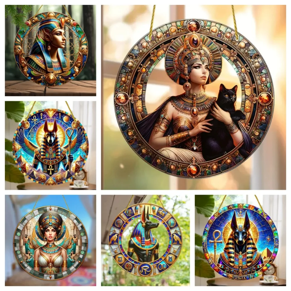 Egyptian Goddess and Pharaoh Acrylic Sun Catcher, Ancient Egyptian Mythological Theme, Home, Room, Courtyard Wall Decoration