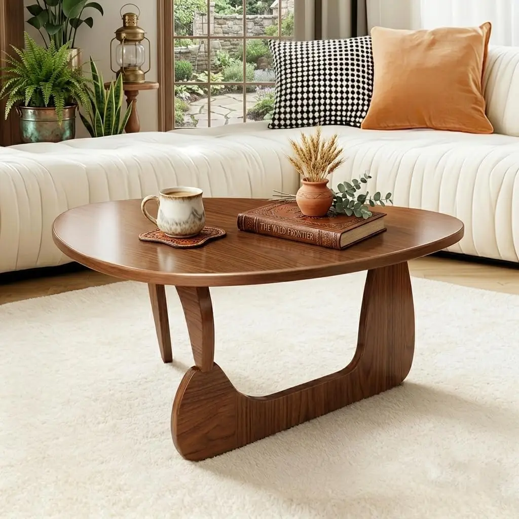 Modern Solid Wood Coffee Table, Unique Triangle Center Table for Living Room,35.4