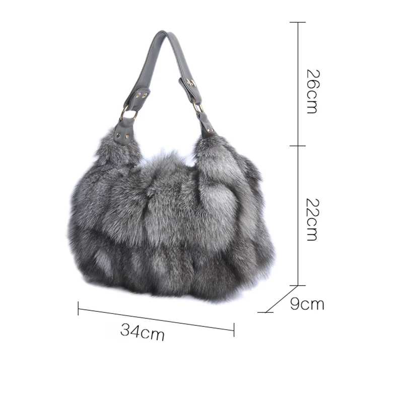 Women Winter Real Fox Fur Handbag Luxury Genuine Fur  Party Bag Tote Designer High Quality Real Silver Fox Fur Handbags Female