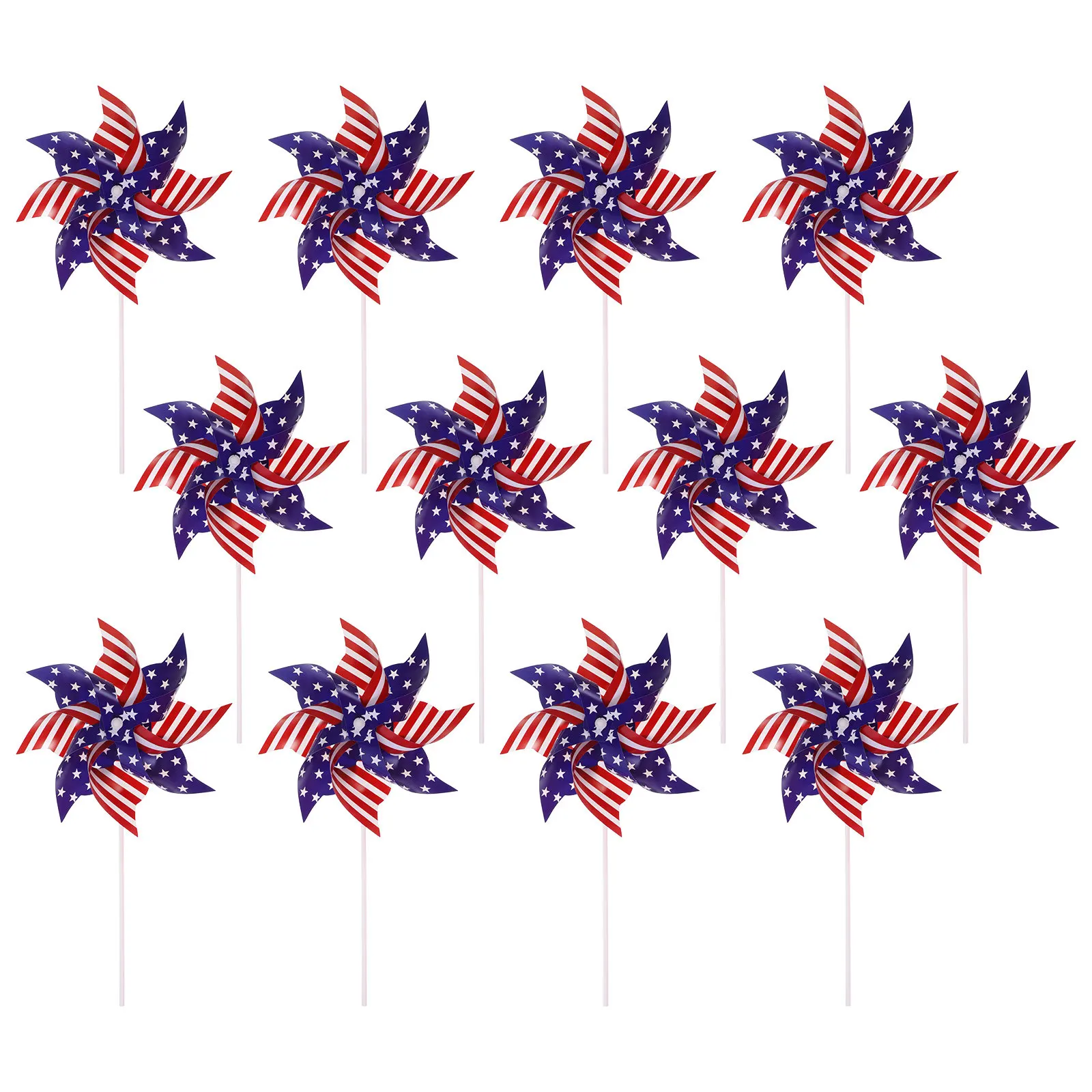 

12Pcs Memorial Day Patriotic Pinwheel Garden Windmills Outdoor Lawn Wind Colorful Rotating Decorations