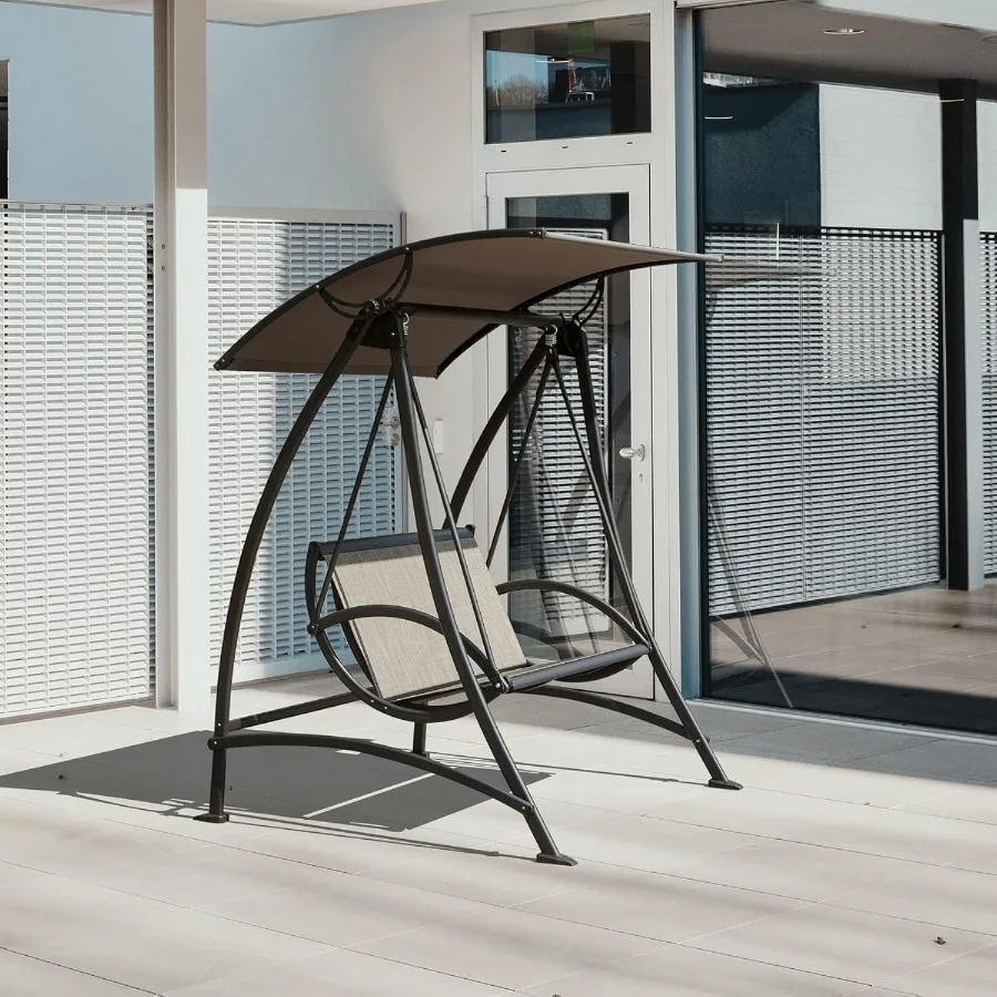 2-Seat Patio Swing Chair Outdoor Porch Swing with Adjustable Canopy and Durable Steel Frame Patio Swing Glider for Garden Deck