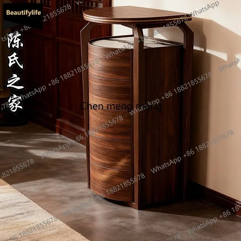 

c139 Black walnut storage cabinet, wabi sandy wind solid wood round chest, living room, bedroom, bedside table