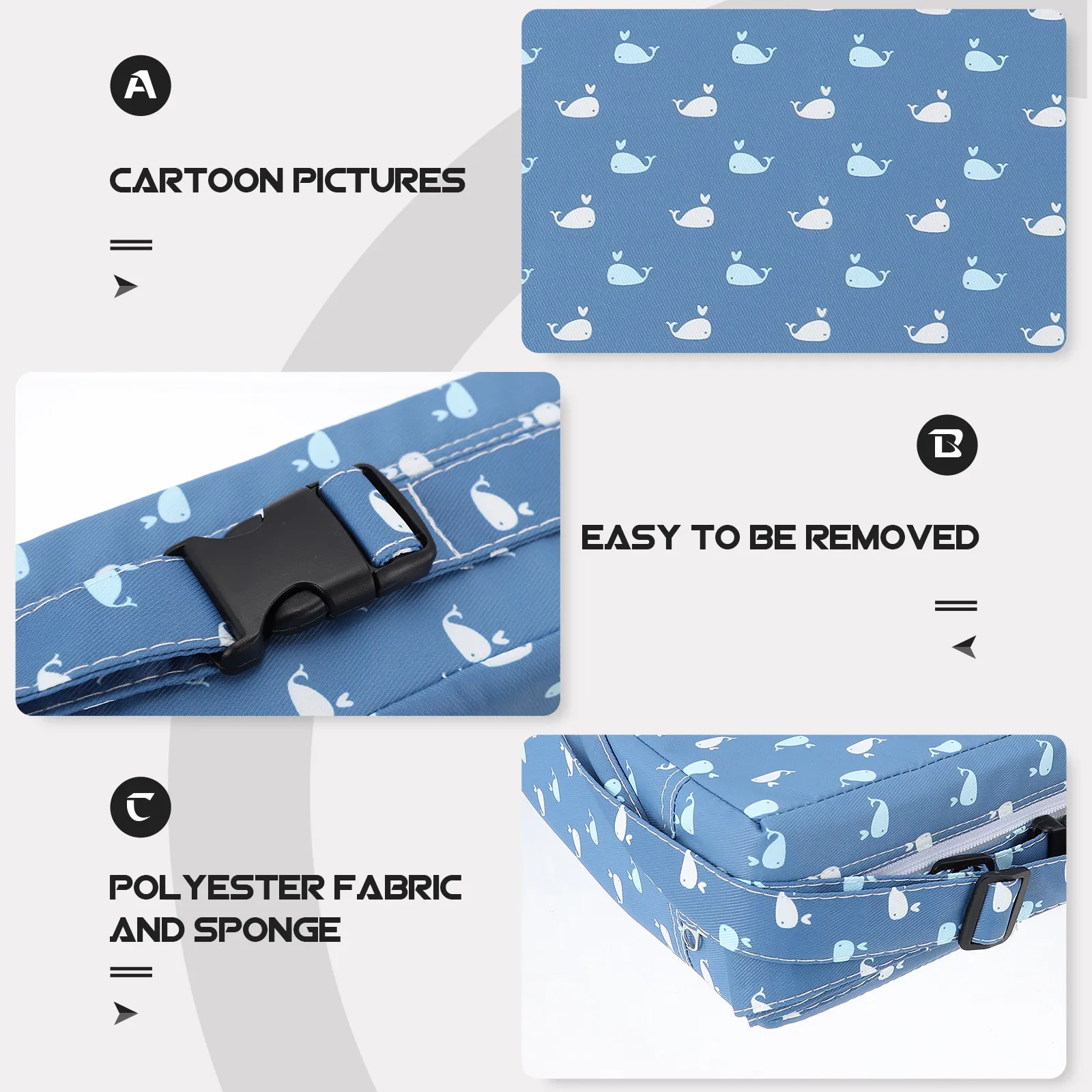 1pc-クジラ柄子供椅子ブースタークッション厚みのあるシートリフトパッドダイニングチェアアクセサリーブルー家庭用子供用シート