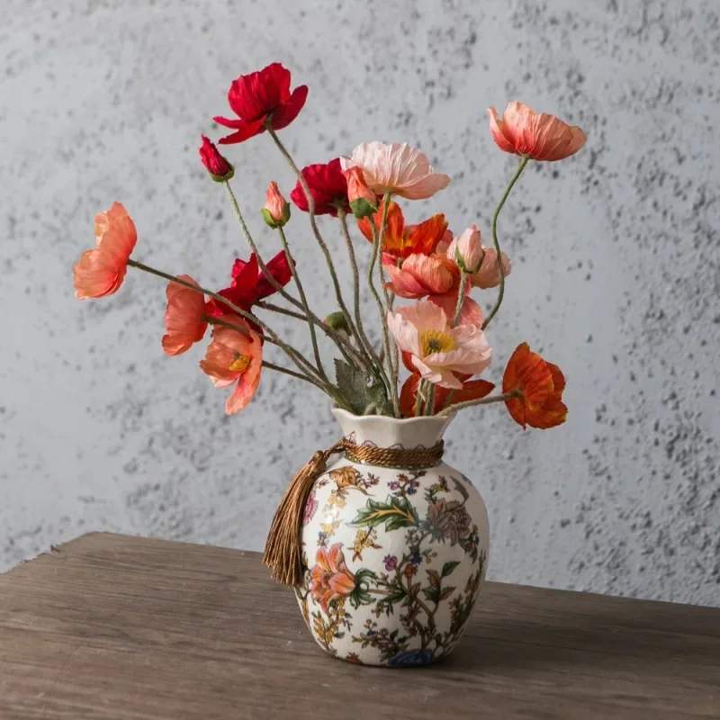 American Retro Ceramic Vase Creative Blessing Bag Style New Chinese Decoration Living Room Dining Table Desktop Small Vase