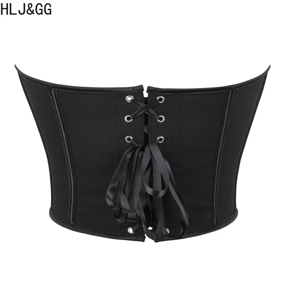 HLJ & GG 블랙 섹시한 오프 숄더 붕대 코르셋 투피스 세트 여성 슬림 크롭 탑과 레이스 프릴 미니 스커트 의상 streetwear