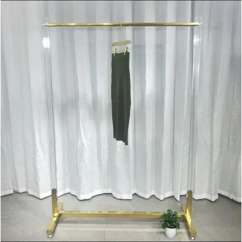 

Women'S Store Hanging Clothes Stainless Steel Gold TransparentAcrylic Floor Rack Clothing