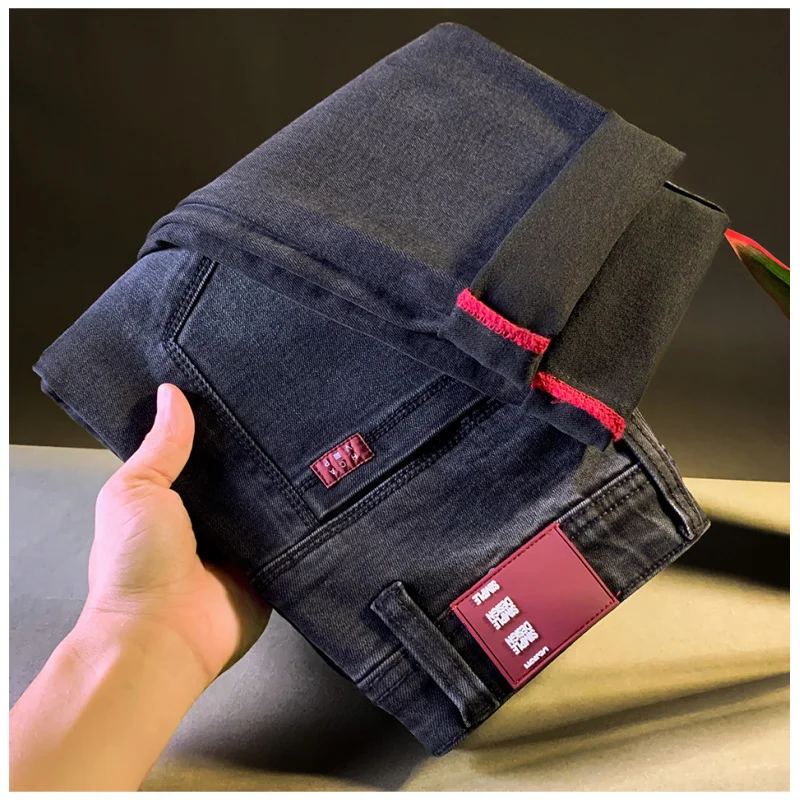 

Black gray men's jeans autumn high-end washed straight leg casual Korean version men's elastic small straight leg pants