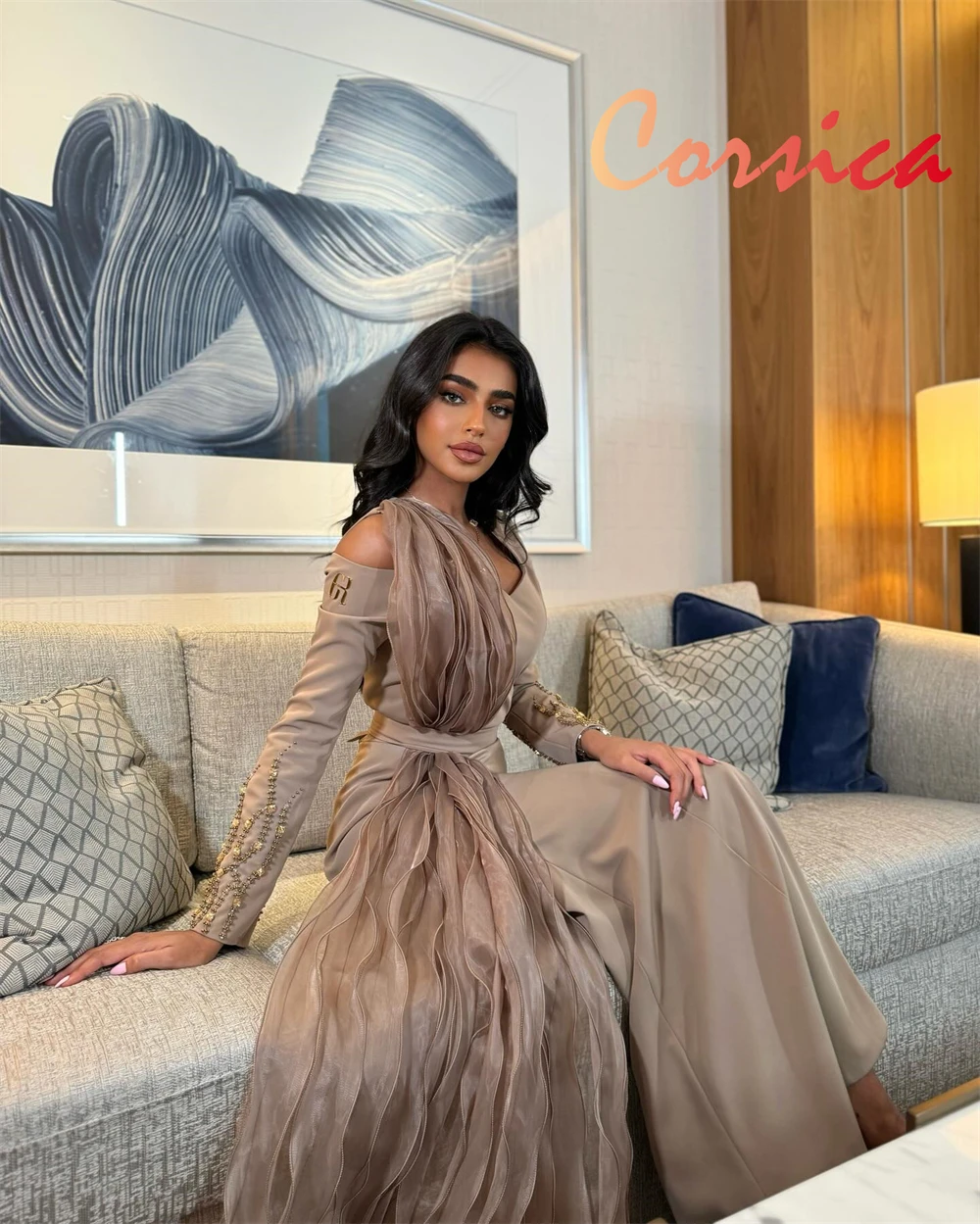 

Customized Classic Jersey Evening Dress Formal Strapless Long Sleeves Homecoming Dresses Temperament Special Occasion Gowns