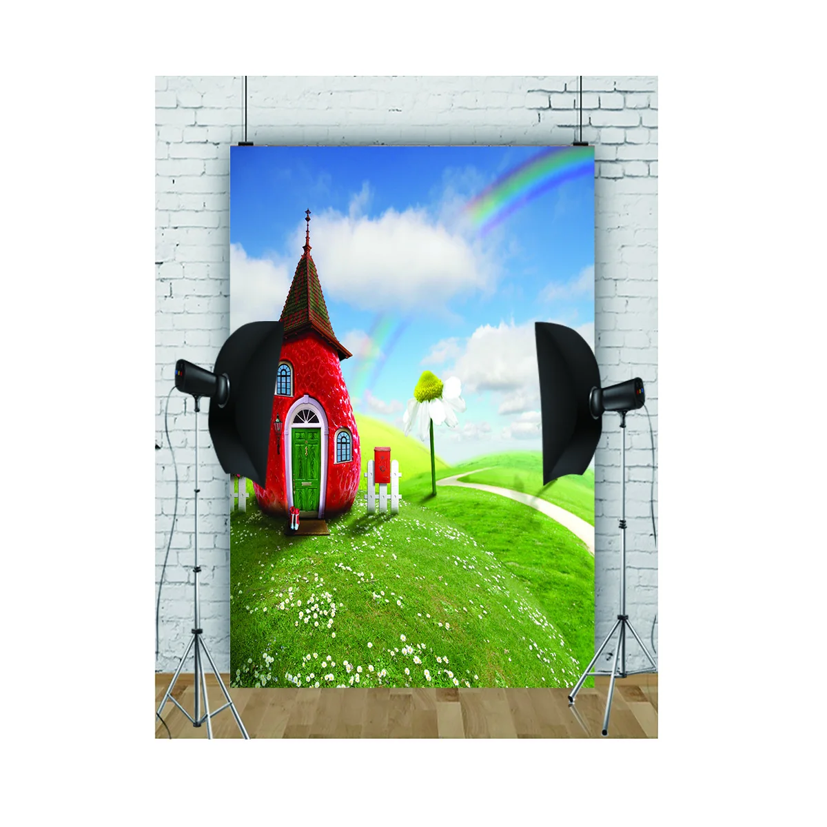 Castle Turret Ivy Cloud Wildflower Firefly Photography Background Enchanted Tree Rainbow Arch Brook Studio Backdrops AB-03