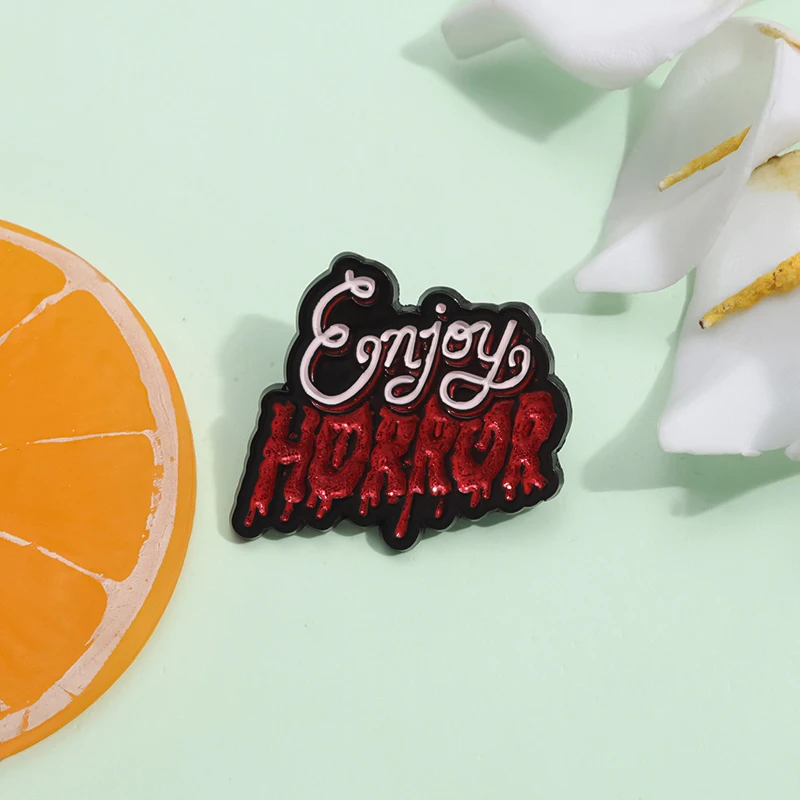 Enjoy Horror Sequin Enamel Pins Halloween Terror Decorative Brooches Lapel Badge Backpack Clothes Pin Jewelry Gift for Friends