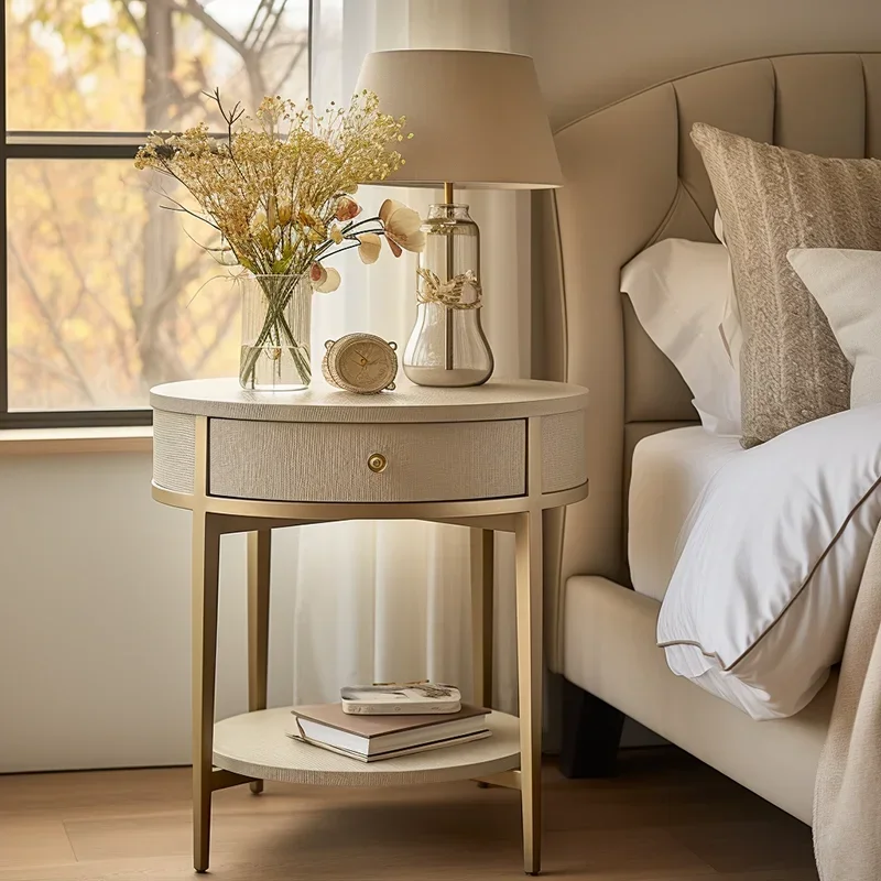 

Impeccable Cross-border Gray Round Night Stand Bedside Table Modern Luxury Nightstand Bedroom Bedside Tables Wi