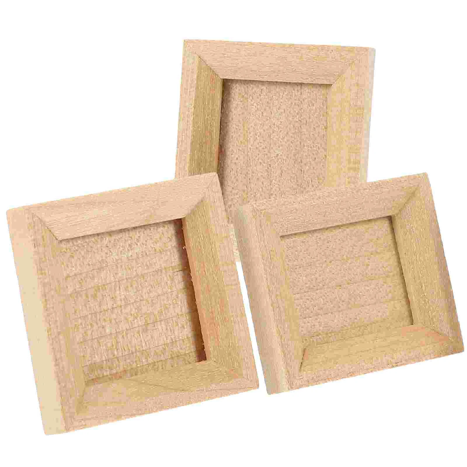 3 Pcs Dollhouse Photo Frame Small Picture Frames Model Furniture Wooden Desktop Mini Unfinished