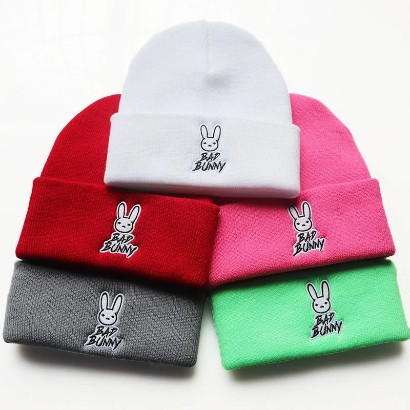 

2024 New Y2K Hot-Selling Men's And Women's Fall And Winter Fashion Bad Bunny Embroidered Knitted Hat Sleeve Warm Hip Hop Woolen