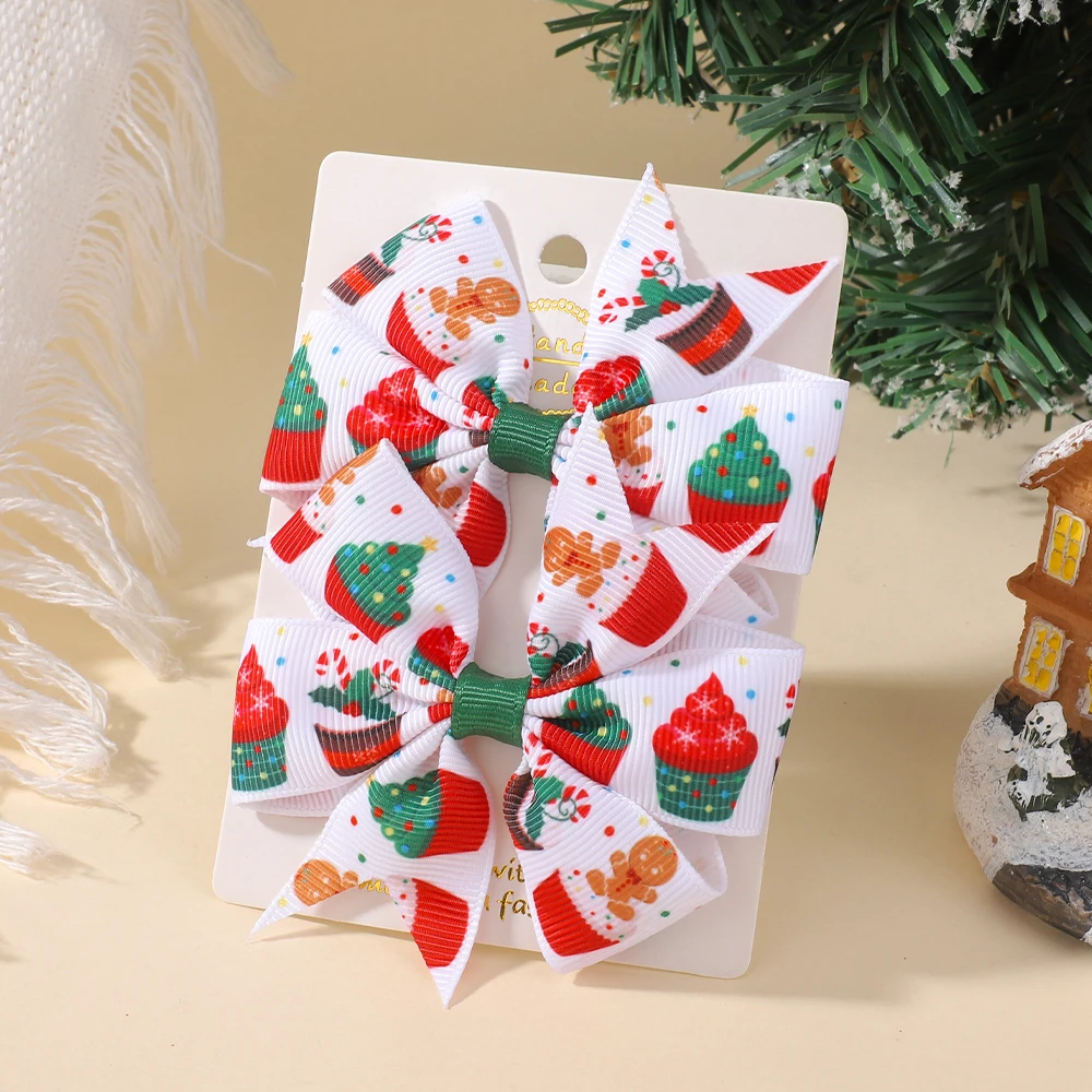 2 Teile/satz Weihnachten Haar Bögen mit Clips für Baby Mädchen 3,22'' Band Santa Festliche Urlaub Windrad Haarnadeln Kinder haar Accessori – Detail 4