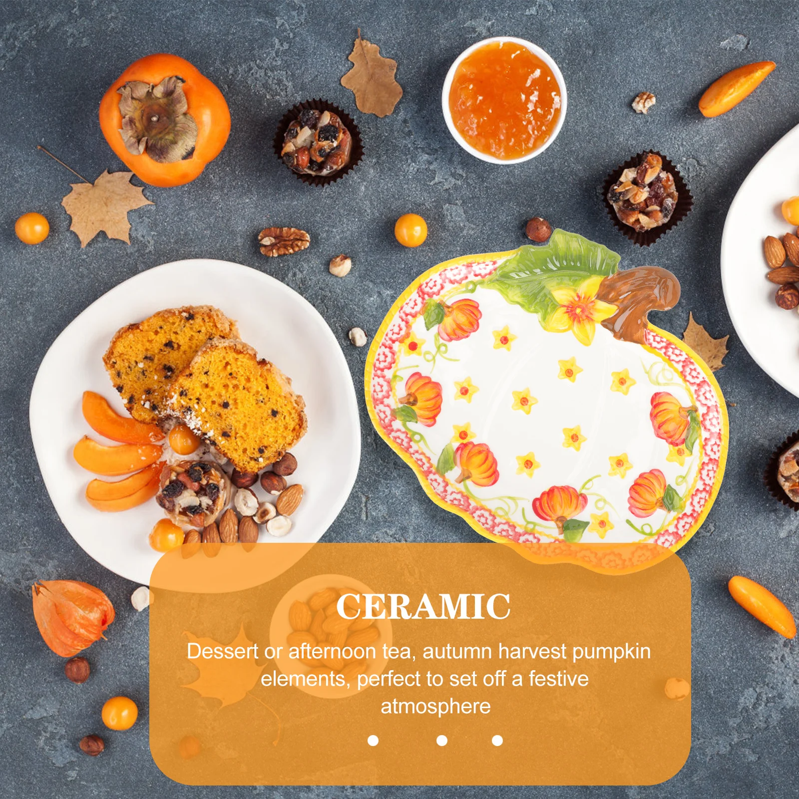 

Pumpkin Shape Ceramic Plate Storage Tray Elegant Pumpkin Design for Halloween Candy Fruit Food Serving Restaurant Home