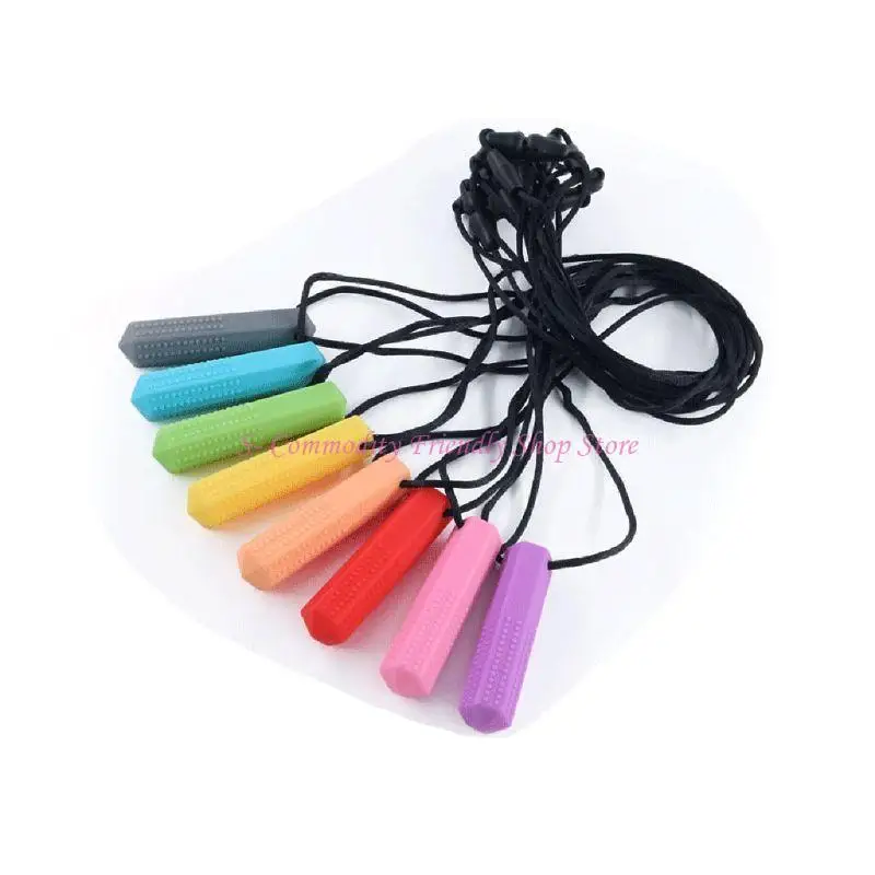 85AE Silicone Sticks Teether Colorful Portable Sticks with Anti-lost Chain Children Colorful Tooth Gum Necklace