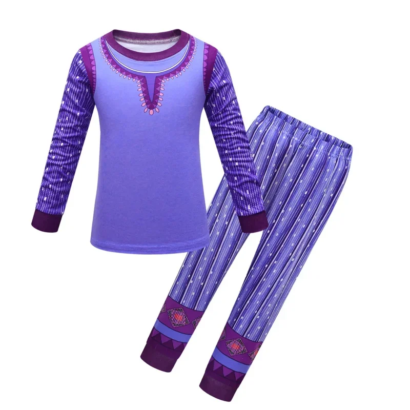 3-10y New Movie W-Wish Asha Cosplay Costume Asha Princess Purple pajamas suit Cosplay Halloween Masquerade comfort Costume Girls