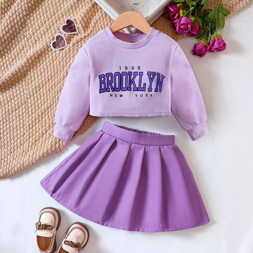 

2025 Girls' Outdoor Clothing Autumn Outfits 2 Pcs Set Long Sleeved Kids Girls Hoodie+Skirt Children Clothes For 2 3 4 5 6 7 Year