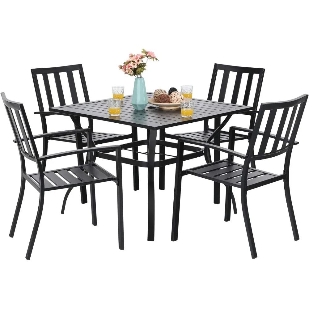 5-Piece Metal Patio Outdoor Table and Chairs Dining Set- 37