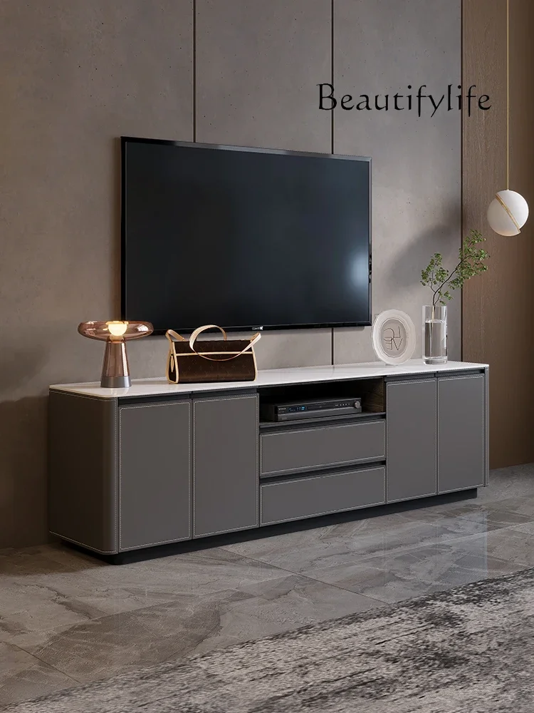 TV Bench for Bedroom Modern Minimalist Nordic Multi-Functional Stone Plate Light Luxury Saddle Leather Bed Tail Chest of Drawers