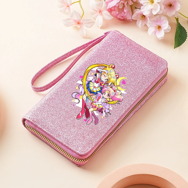 Sailored Moon Vrouwen Lange Portemonnee Kaarthouder Grote Capaciteit Rits Portemonnee Multi Card Organizer Mobiele Telefoon Polsbandje Handtas