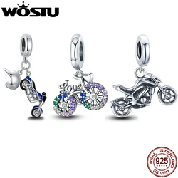 WOSTU 100% 925 Sterling Silver Motorcycle Car Bead Dangle Charm Fit Original Bracelet Pendant DIY Jewelry CQC1712