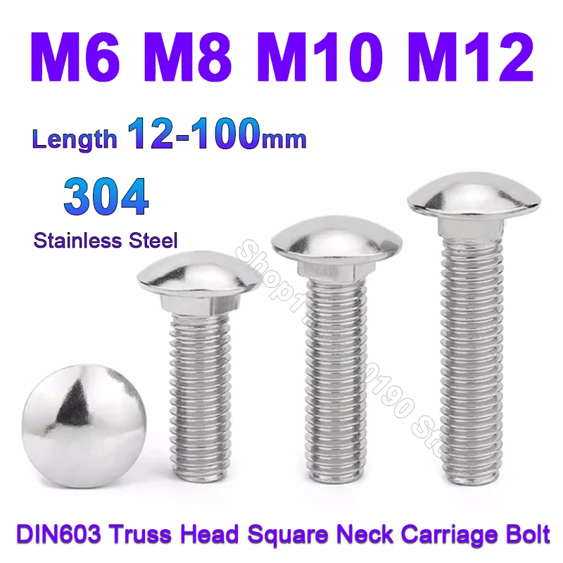 

M6 M8 M10 M12 304 Stainless Steel DIN603 Truss Round Head Square Neck Carriage Screw Coach Big head Carriage Bolt for Shelf Desk