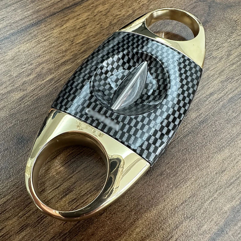 Carbon Fiber Pattern V Cut Cigar Cutter Stainless Steel Cigar Scissors Cool Gadget Cigar Punch Cigar Accessories Free Shipping