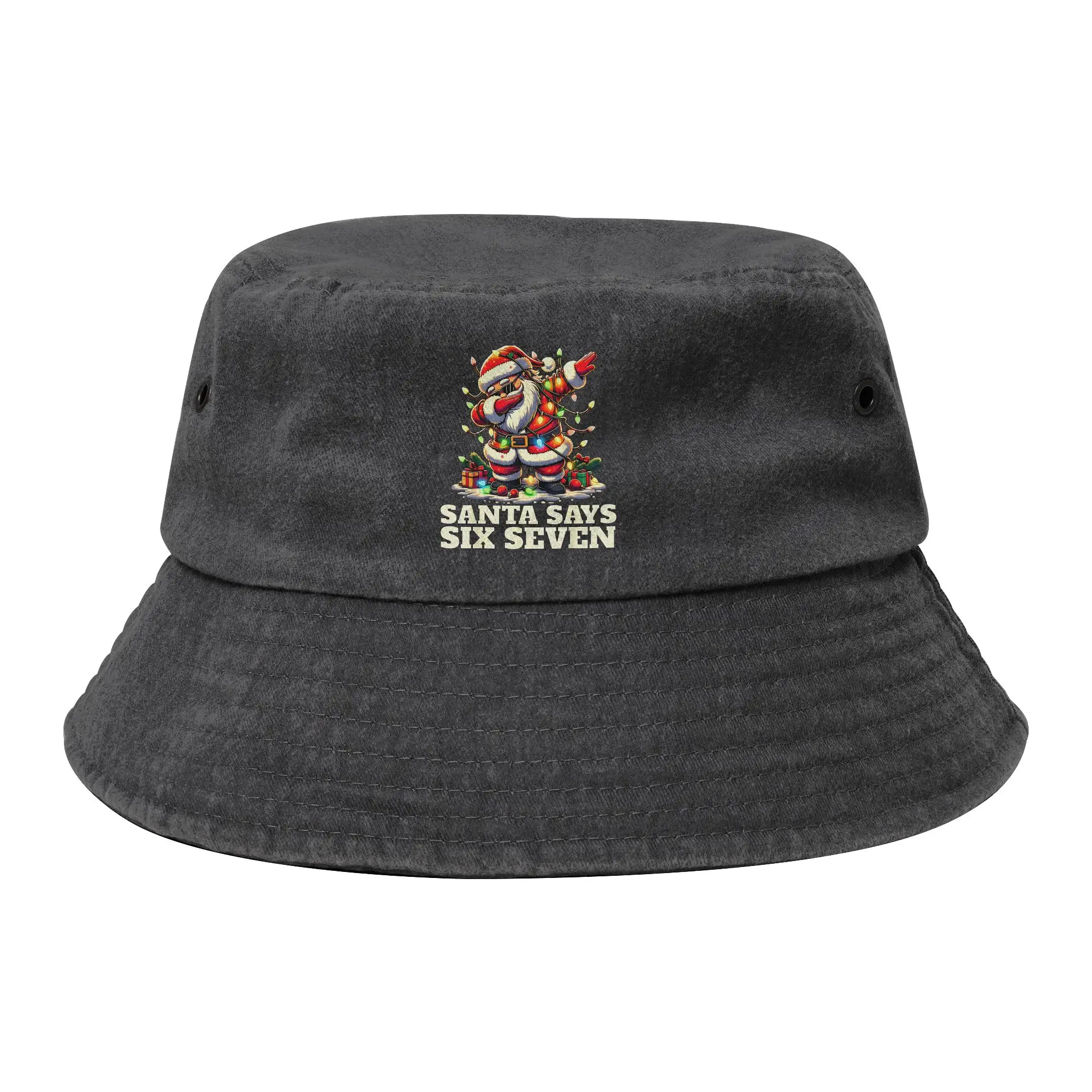 Teen Distressed Denim Bucket Hat Six Seven Christmas 6-7 Meme 6 7 Santa Says 67 Vacation Fisherman Hats  Bob Hat Gifts Idea