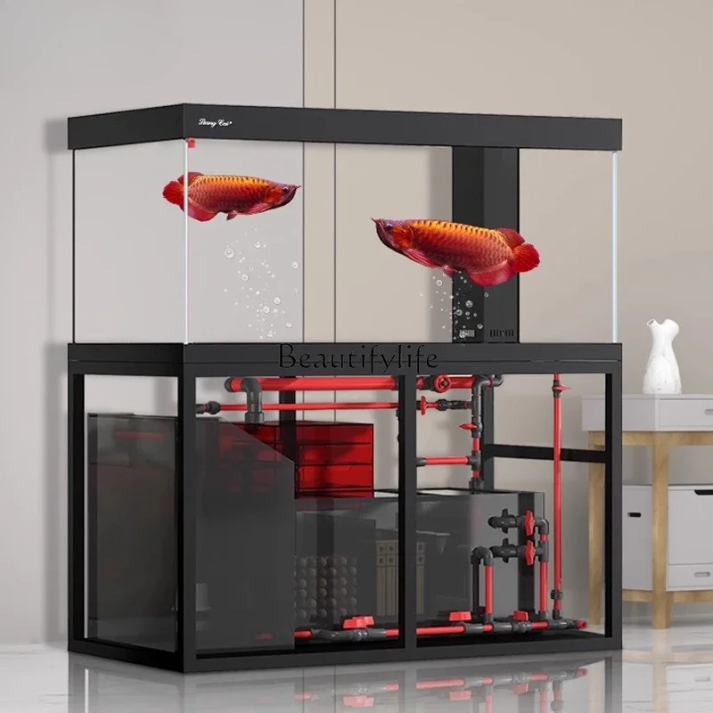 

yj9 Industrial Style Dragon Fish Tank Intensive Cultivation Five-Sided Ultra-White Integrated Reinforced Bottom Filter Aquarium
